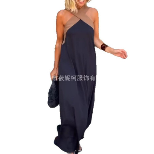 單肩不規則連衣裙歐美女士時尚掛脖長裙時尚性感