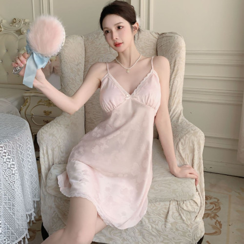 吊帶睡裙女夏季冰絲純欲風家居服高級感提花少女睡衣裙子絲綢新款