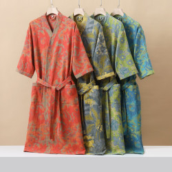 純棉雙層紗布浴袍A類春夏薄款睡衣家居服睡袍情侶款吸水速乾浴衣