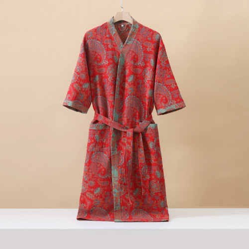 純棉雙層紗布浴袍A類春夏薄款睡衣家居服睡袍情侶款吸水速乾浴衣