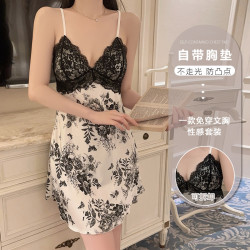 瑰若深V露背性感睡衣激情誘惑火辣鏤空蕾絲大碼睡裙家居套裝4900