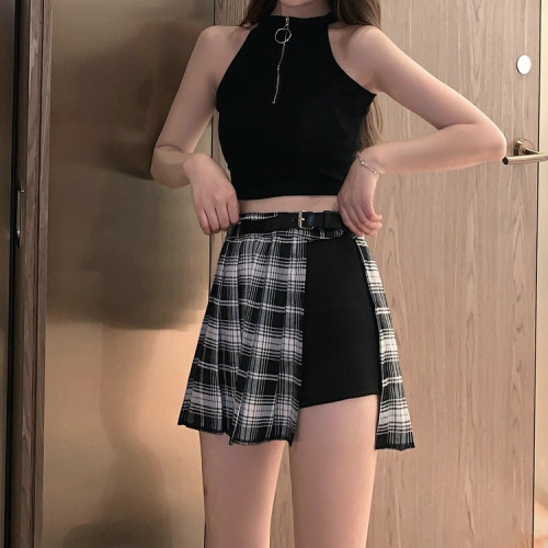 夏季爵士舞帥氣百褶裙短裙女高腰a字顯瘦包臀百搭格子半身裙ins潮