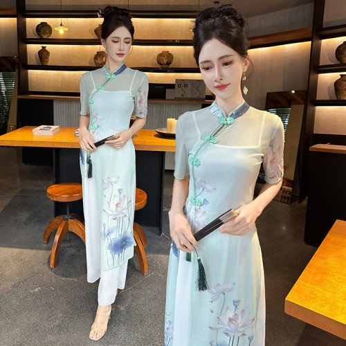 足浴養生館中式新品美容院技師工作服彈力透氣大碼復古風褲裝
