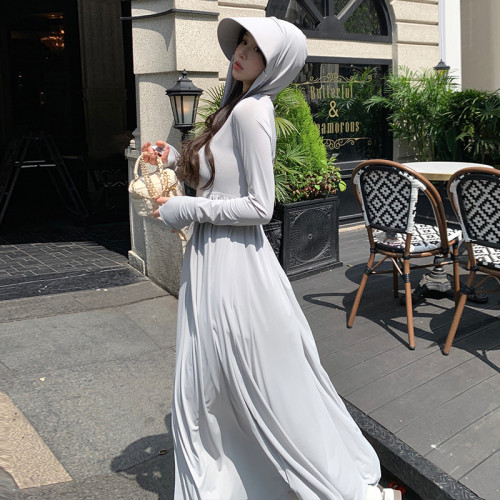 修身防曬衣女夏季新款長款連衣裙不防紫外線冰絲長裙全身防曬服