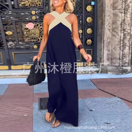 2025夏季新款女裝長裙交叉性感美背連衣裙