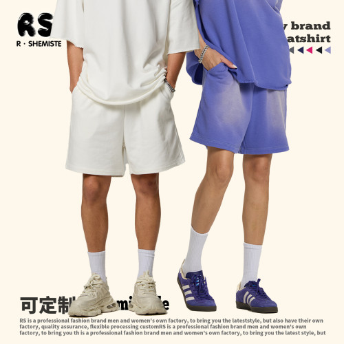 RS男裝|水洗350G噴馬騮短褲多巴胺重磅男士短褲美式抽繩褲子