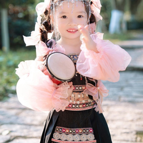 兒童裙子三月三少數民族服裝女童哈尼族套裝網紅爆款公主裙苗族