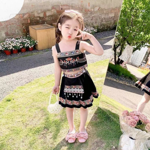 兒童裙子三月三少數民族服裝女童哈尼族套裝網紅爆款公主裙苗族