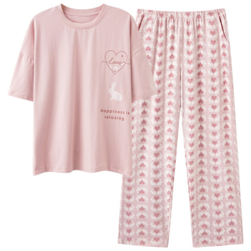 2025夏季棉質短袖長褲睡衣女 可愛學生家居服 可外穿透氣女士套裝