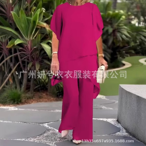 歐美2025早春新款氣質雪紡純色寬松不規則時尚套裝