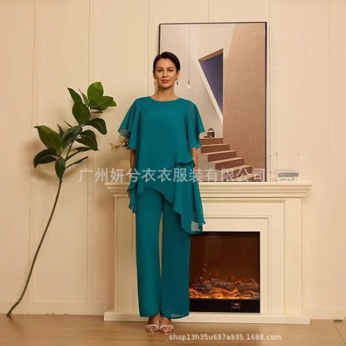 歐美2025早春新款氣質雪紡純色寬松不規則時尚套裝