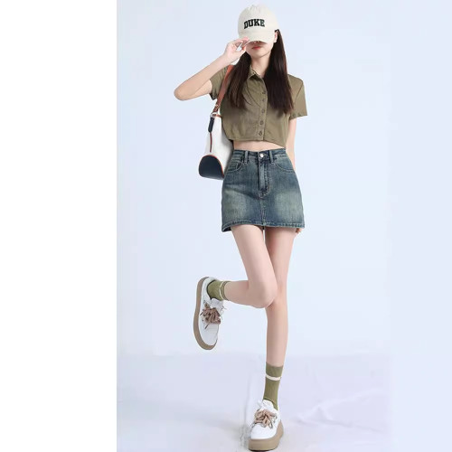 2025春夏復古辣妹牛仔短裙女小個子高腰顯瘦防走光a字包臀半身裙