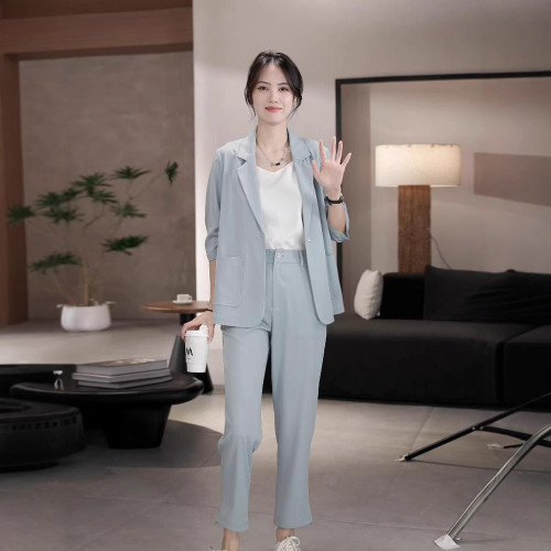 2747大碼女裝韓版氣質顯瘦薄款小西裝套裝胖mm九分小腳褲兩件套