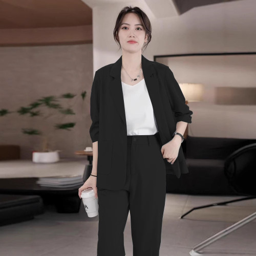 2747大碼女裝韓版氣質顯瘦薄款小西裝套裝胖mm九分小腳褲兩件套