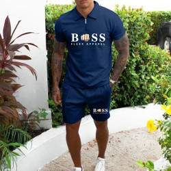 男裝短袖短褲休閒套裝歐美修身男2023夏兩件套