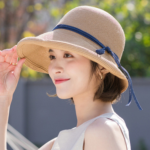草帽女夏小卷簷赫本風日式韓版潮時尚折曡遮太陽防曬大沿漁夫帽子