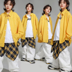 街舞兒童潮服嘻哈風寬松襯衫工裝褲套裝男童少兒hiphop演出服女孩