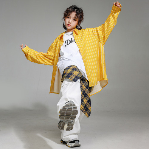 街舞兒童潮服嘻哈風寬松襯衫工裝褲套裝男童少兒hiphop演出服女孩