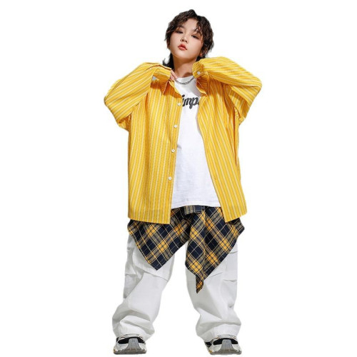 街舞兒童潮服嘻哈風寬松襯衫工裝褲套裝男童少兒hiphop演出服女孩