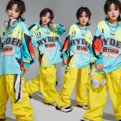 街舞兒童潮服嘻哈美式上衣多巴胺褲子套裝少兒hiphop演出服男女通