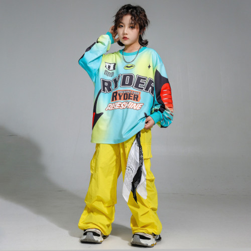 街舞兒童潮服嘻哈美式上衣多巴胺褲子套裝少兒hiphop演出服男女通