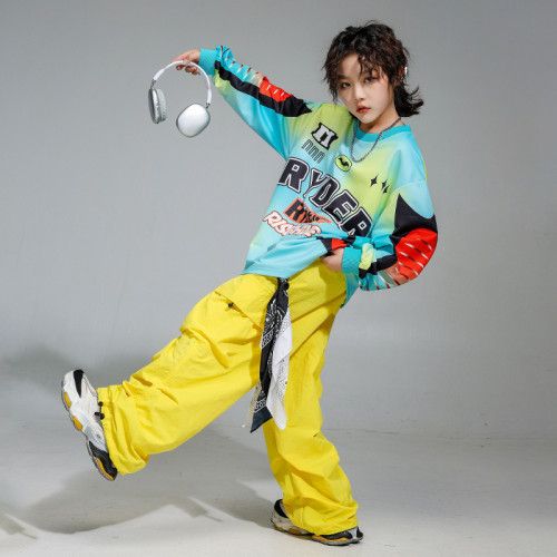 街舞兒童潮服嘻哈美式上衣多巴胺褲子套裝少兒hiphop演出服男女通