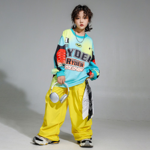 街舞兒童潮服嘻哈美式上衣多巴胺褲子套裝少兒hiphop演出服男女通