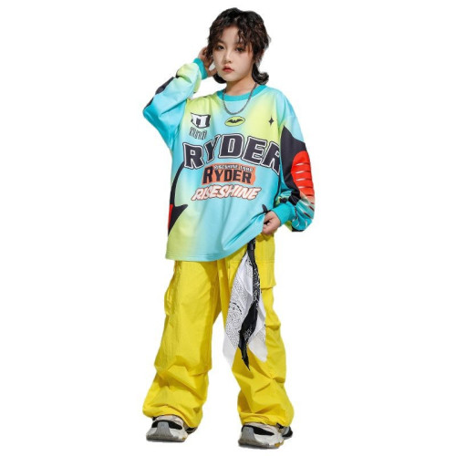 街舞兒童潮服嘻哈美式上衣多巴胺褲子套裝少兒hiphop演出服男女通