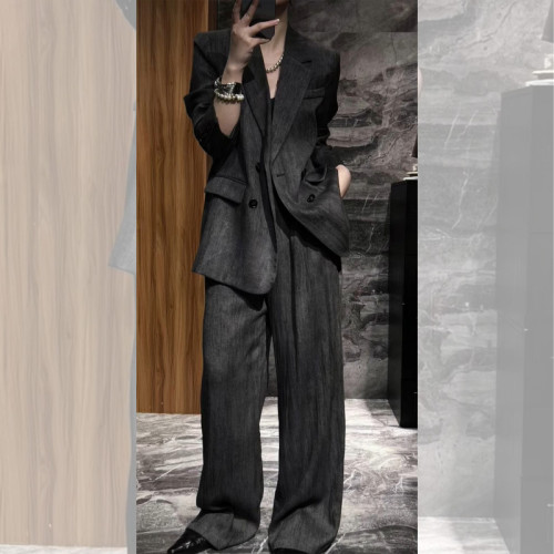 2765大碼女裝通勤職業西裝套裝胖mm早春時尚輕熟風濶腿褲西服外套