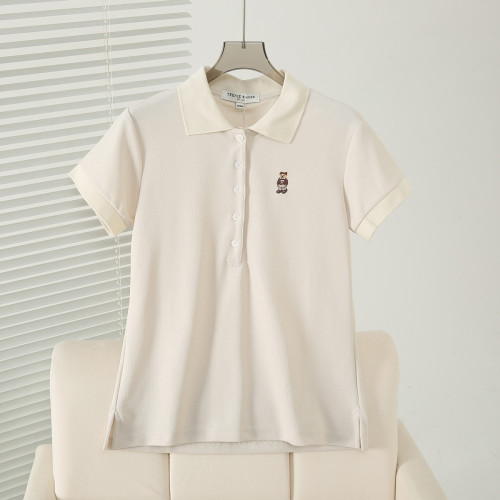 2025春夏新款女裝學院風翻領刺綉基礎Polo衫短袖T恤TTHW256301I