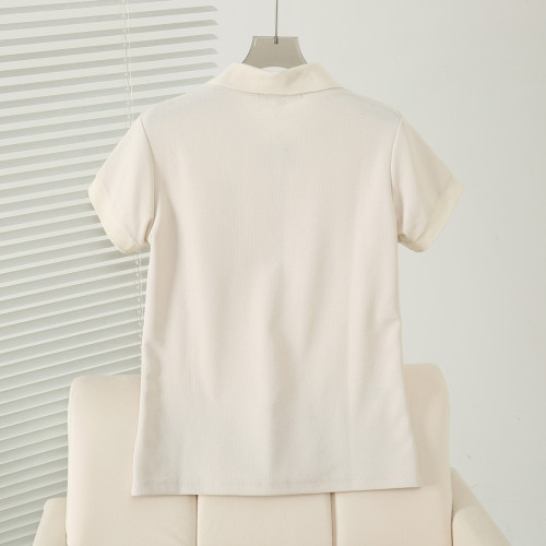 2025春夏新款女裝學院風翻領刺綉基礎Polo衫短袖T恤TTHW256301I