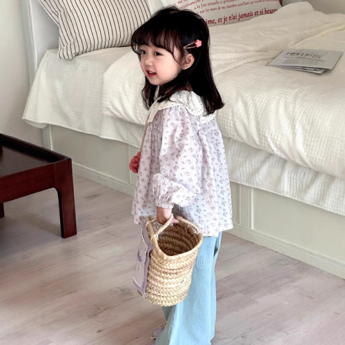 女童韓系襯衫牛仔褲2025春季新款兒童花朵寶寶圓點襯衫牛仔濶腿