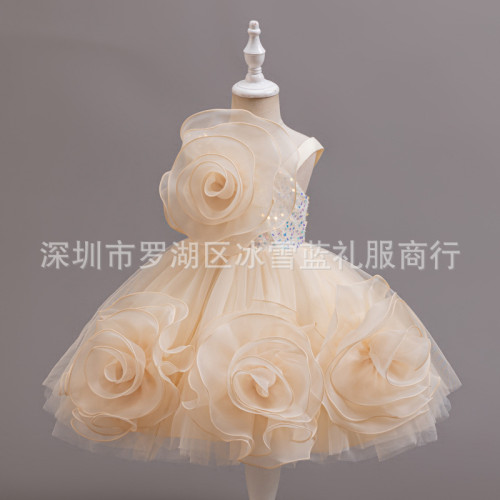 兒童禮服裙蓬蓬裙花童婚紗女童女孩公主裙周嵗演出服晚禮服藍色
