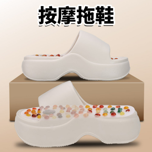 按摩拖鞋厚底高跟涼鞋2025新款夏季外穿沙灘腳足底按摩舒爽拖鞋女