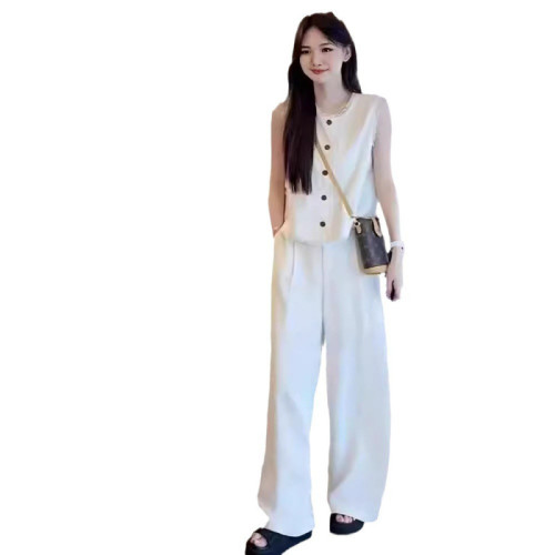 時尚小資背心亞麻馬甲套裝女2025春高級減齡氣質流蘇上衣長褲兩件