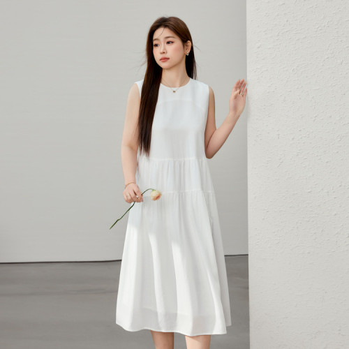 【簡約圓領純色氣質無袖連衣裙】纖莉秀大碼女裝胖mm2025春裝新款