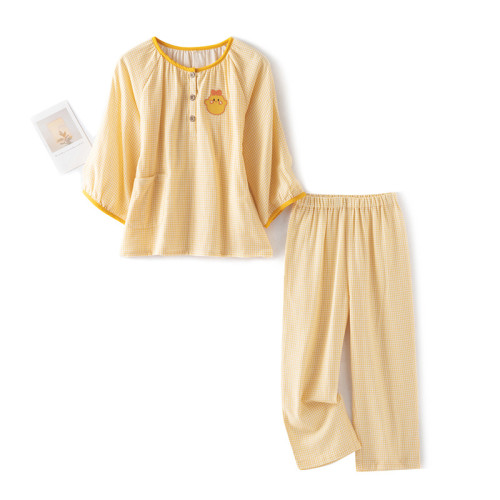 春夏新品兒童純棉可愛綉花長短袖睡衣  家居服套裝