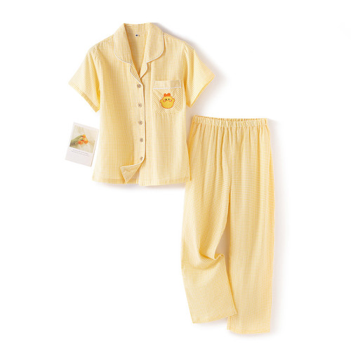 春夏新品兒童純棉可愛綉花長短袖睡衣  家居服套裝