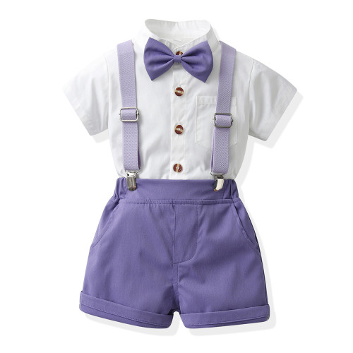 夏季男童背帶褲套裝中小童韓版演出表演服主持人禮服背帶褲兩件套