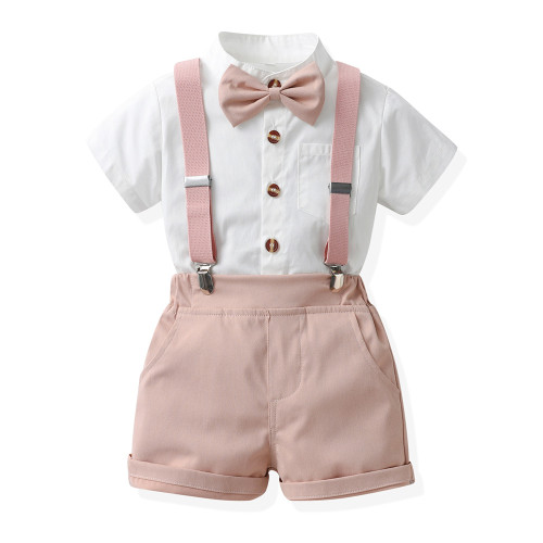 夏季男童背帶褲套裝中小童韓版演出表演服主持人禮服背帶褲兩件套