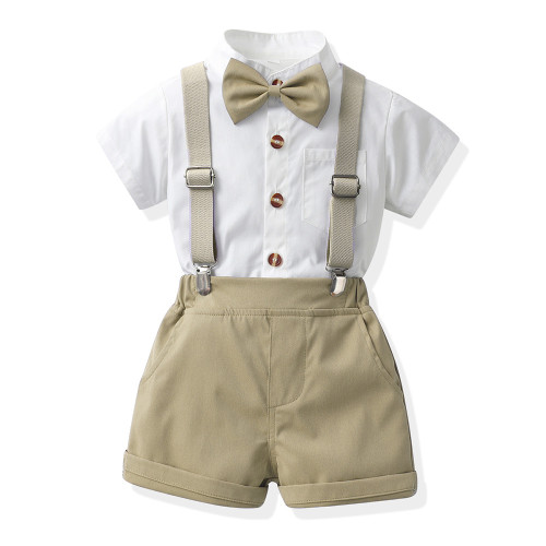 夏季男童背帶褲套裝中小童韓版演出表演服主持人禮服背帶褲兩件套