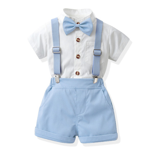 夏季男童背帶褲套裝中小童韓版演出表演服主持人禮服背帶褲兩件套