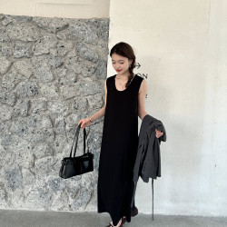 黎諾 春夏新款背後小細節刺綉背心長裙女2025韓系簡約舒適裙子