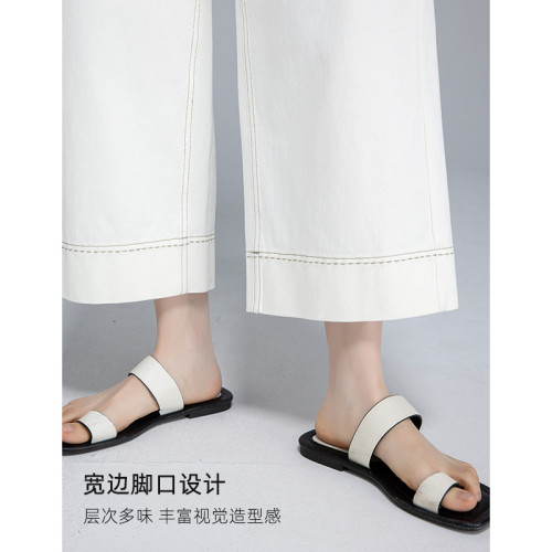 鑫閣 天絲麻濶腿牛仔褲女2025夏季薄款高腰顯瘦小個子九分直筒褲