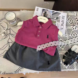 女童夏季套裝2025新款洋氣女寶寶短袖翻領上衣半身裙兒童兩件套
