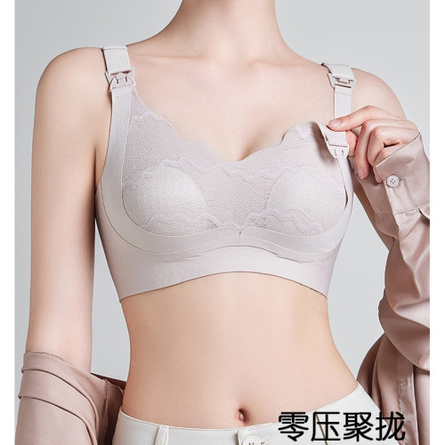 孕婦上開釦哺乳大碼蕾絲無痕內衣大胸顯小聚攏提拉防下垂喂奶內衣