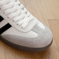 頭層牛皮三條杠德訓鞋女軟底軟面羊皮內裡百搭情侶運動休閒鞋