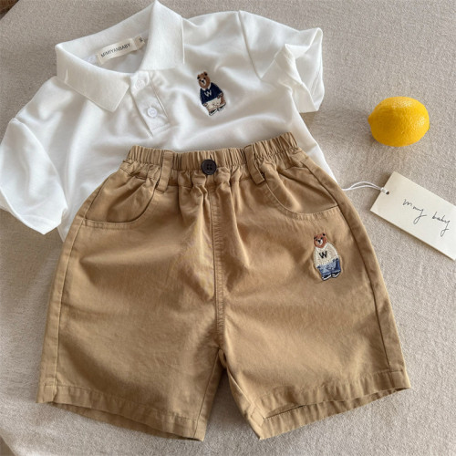 兒童短褲2025眯眯眼夏季新品男女童刺綉小熊短褲寶寶日系五分褲潮