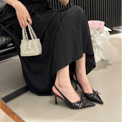 尖頭蝴蝶結包頭涼鞋女2025夏季新款後絆帶法式細跟中跟鞋高跟單鞋