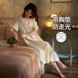 帶胸墊睡裙女夏季純棉可愛公主風睡衣長裙甜美少女連衣裙